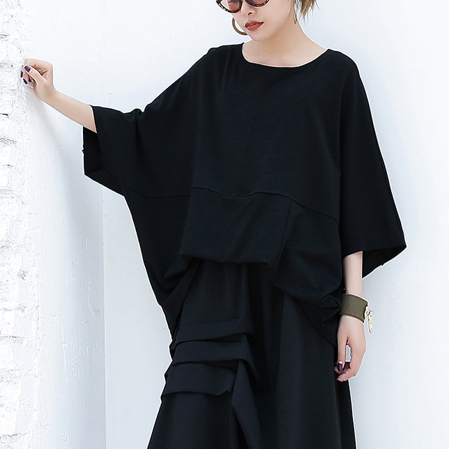 Neue schwarze Baumwollweste beiläufige Baumwollt-Shirts Frauen Flügelärmel lose Taille kurzes T-Shirt