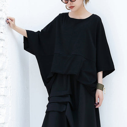 Neue schwarze Baumwollweste beiläufige Baumwollt-Shirts Frauen Flügelärmel lose Taille kurzes T-Shirt