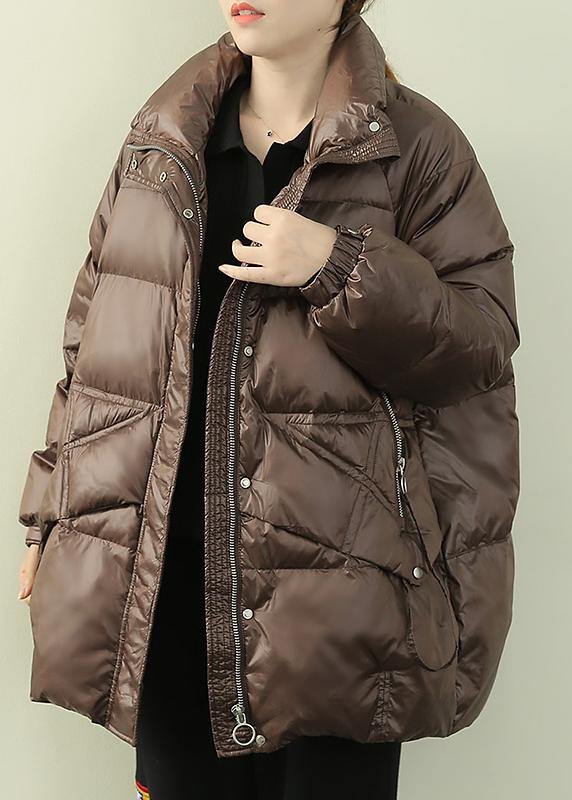 New black down jacket woman trendy plus size winter jacket stand collar zippered overcoat - SooLinen