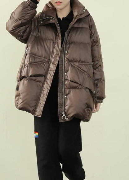 New black down jacket woman trendy plus size winter jacket stand collar zippered overcoat - SooLinen
