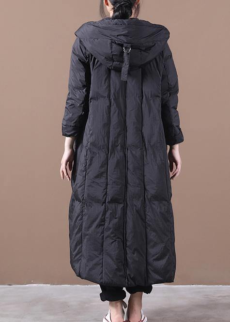 New black duck down coat oversize winter jacket hooded Large pockets Elegant coats - SooLinen