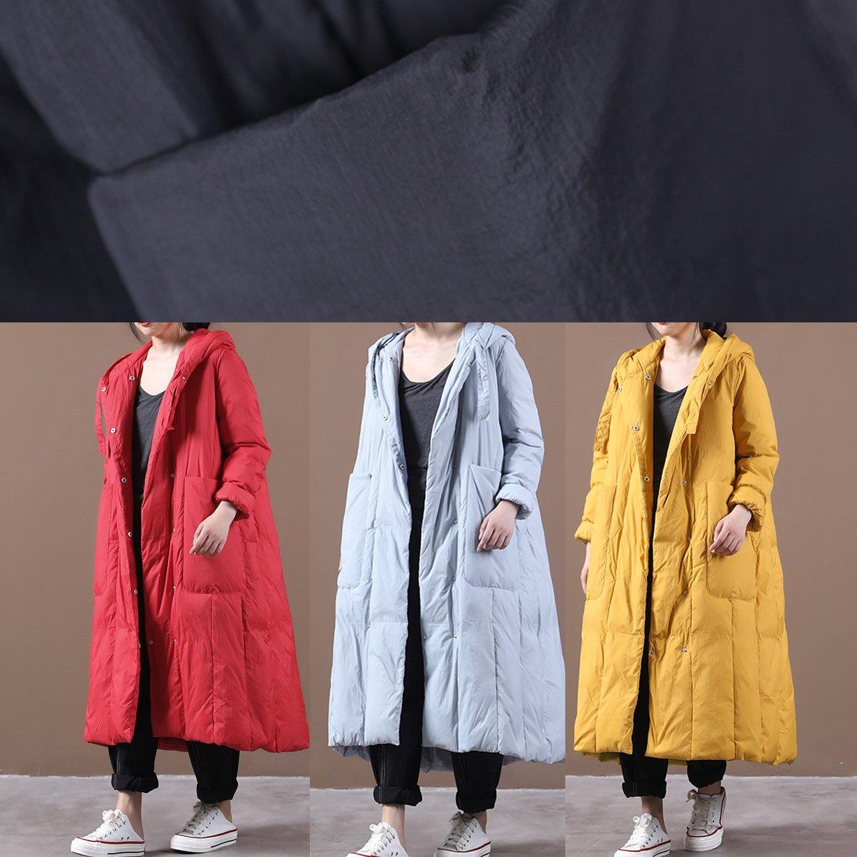 New black duck down coat oversize winter jacket hooded Large pockets Elegant coats - SooLinen