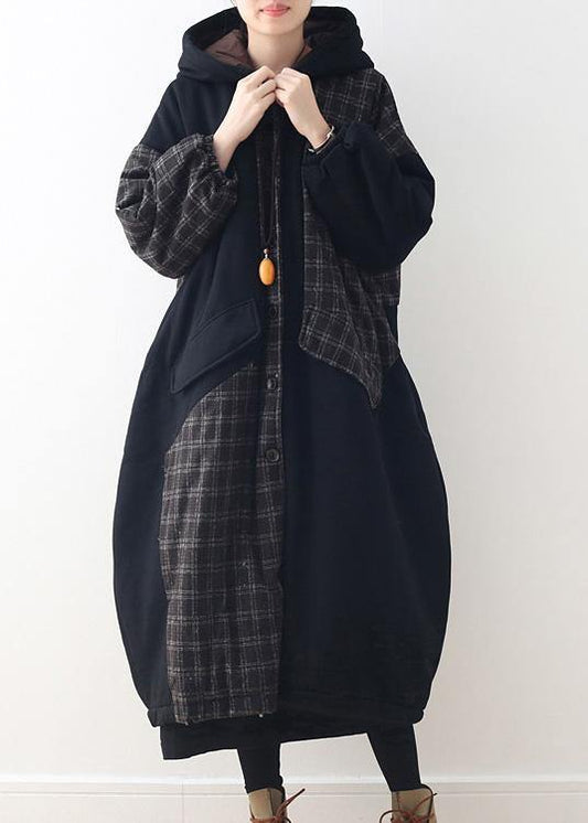 New black duck down coat plus size hooded snow jackets patchwork thick Jackets - SooLinen
