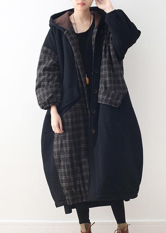 New black duck down coat plus size hooded snow jackets patchwork thick Jackets - SooLinen
