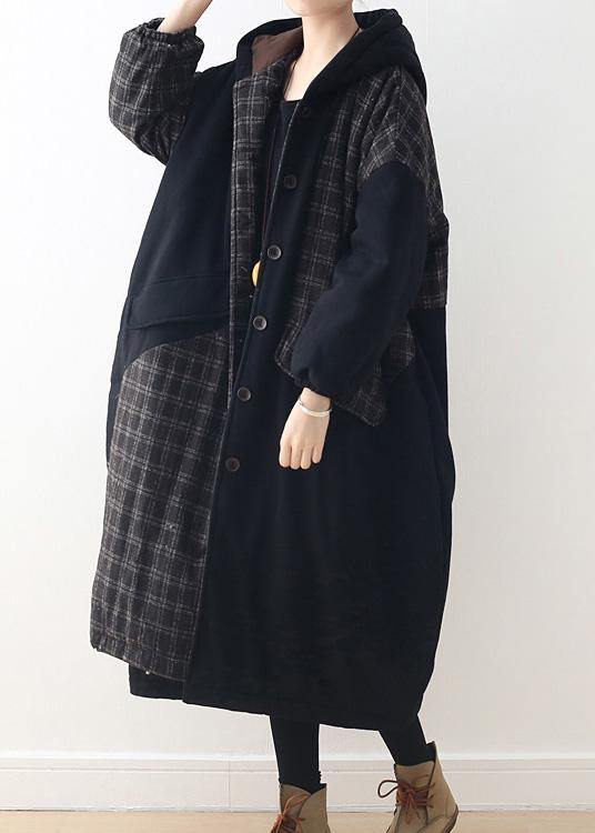 New black duck down coat plus size hooded snow jackets patchwork thick Jackets - SooLinen
