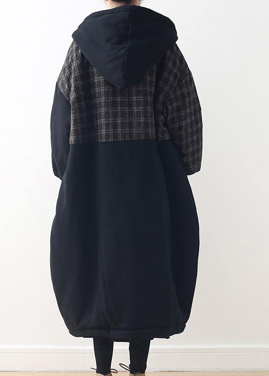 New black duck down coat plus size hooded snow jackets patchwork thick Jackets - SooLinen