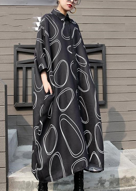 Neue schwarze Chiffon-Kleider in Übergröße mit Prints, Reisekleid, Boutique-Shirt mit Fledermausärmeln, Maxi-Kleider