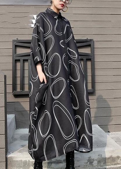 Neue schwarze Chiffon-Kleider in Übergröße mit Prints, Reisekleid, Boutique-Shirt mit Fledermausärmeln, Maxi-Kleider