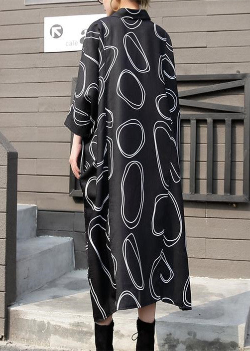 Neue schwarze Chiffon-Kleider in Übergröße mit Prints, Reisekleid, Boutique-Shirt mit Fledermausärmeln, Maxi-Kleider