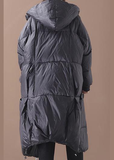 New black warm winter coat plus size down jacket hooded pockets women coats - SooLinen