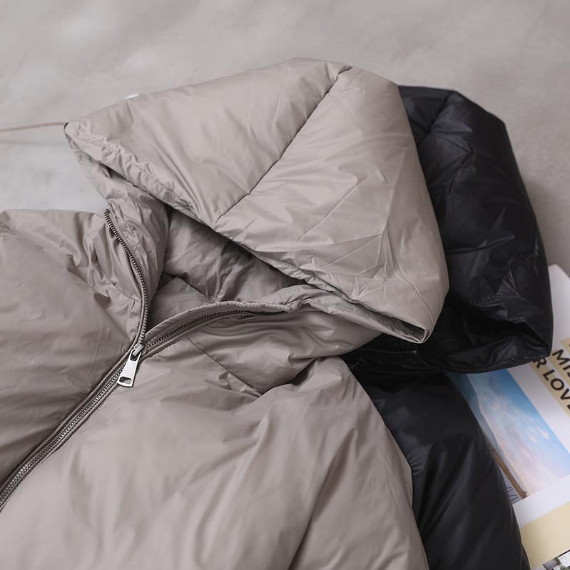 New black warm winter coat plus size down jacket hooded pockets women coats - SooLinen