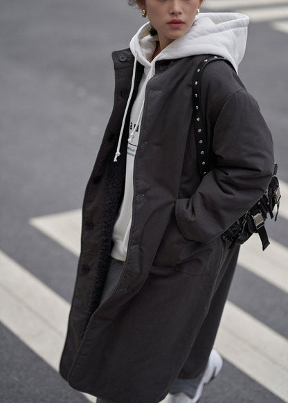 New black wool coat for woman casual winter coat o neck two ways to wear coat - SooLinen