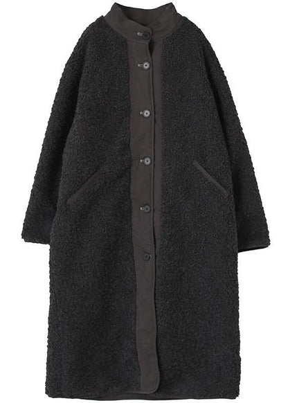 New black wool coat for woman casual winter coat o neck two ways to wear coat - SooLinen