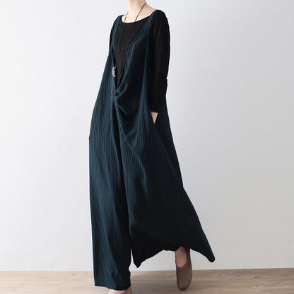 Neu Schwärzlich grün overall hosen gestreiften breite bein oversize overalls hosen