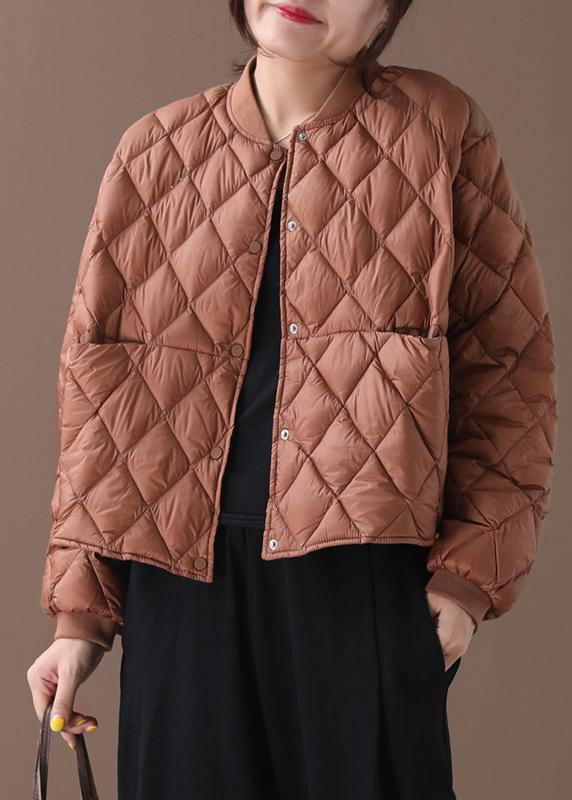 New brown warm winter coat plus size winter stand collar Geometric overcoat - SooLinen