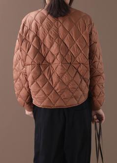 New brown warm winter coat plus size winter stand collar Geometric overcoat - SooLinen