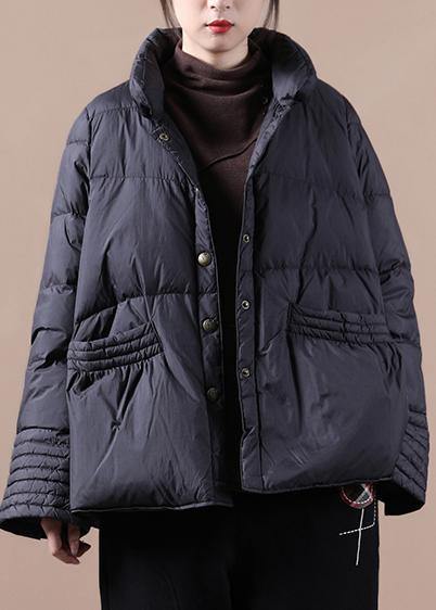 New casual snow jackets winter outwear black stand collar Chinese Button down coat - SooLinen