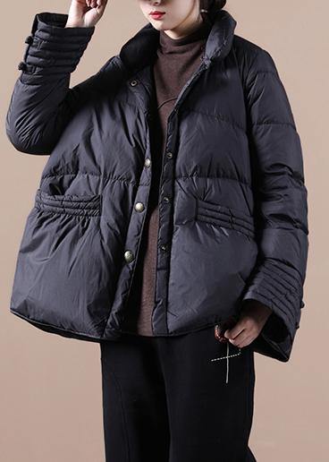 New casual snow jackets winter outwear black stand collar Chinese Button down coat - SooLinen