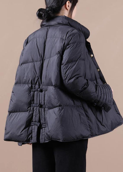 New casual snow jackets winter outwear black stand collar Chinese Button down coat - SooLinen