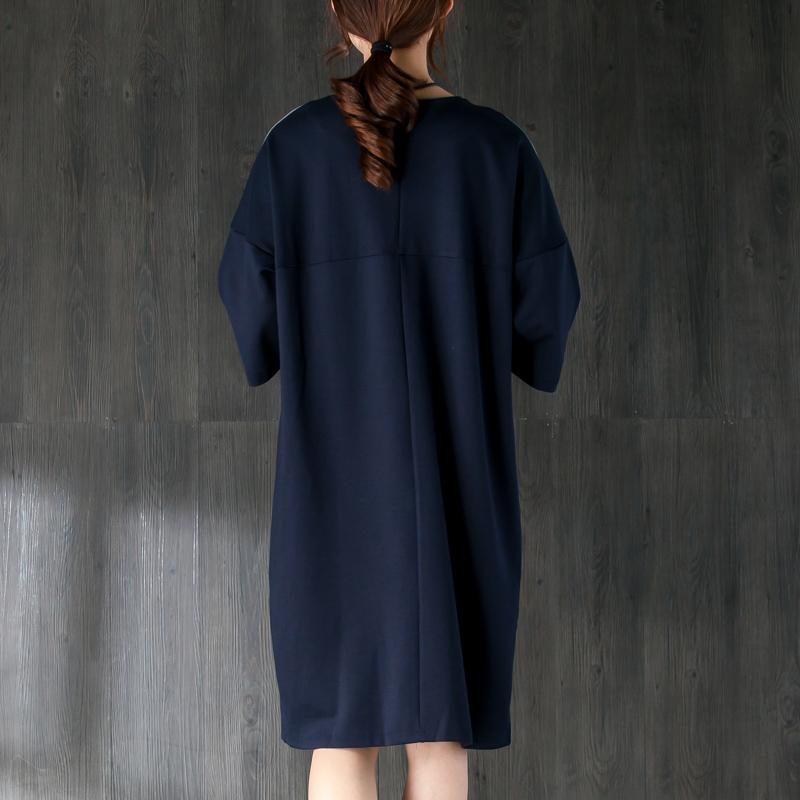 Neues Kniekleid aus Baumwolle in Übergröße, kurze Ärmel, Damen-Spleißenkleid aus Baumwolle