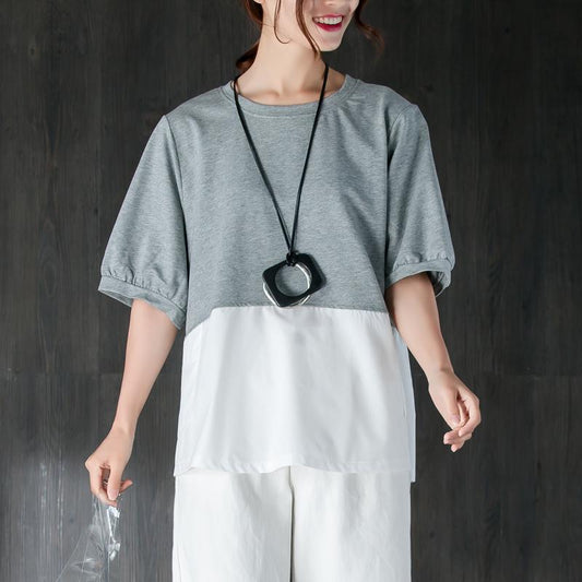 Neue Baumwolloberteile in Übergröße, kurzärmelig, Spleißen, grau und weiß