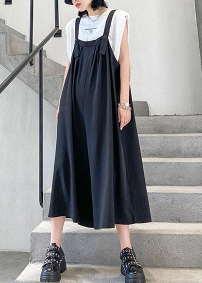 New fashion black large size loose straight tube wide leg jumpsuit female summer - SooLinen