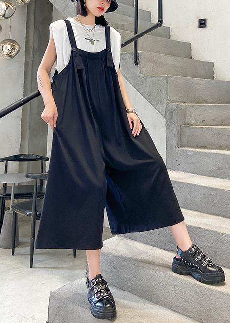 New fashion black large size loose straight tube wide leg jumpsuit female summer - SooLinen