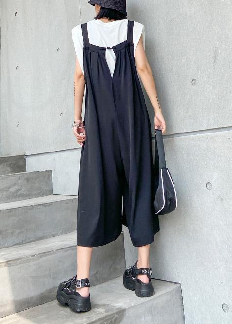 New fashion black large size loose straight tube wide leg jumpsuit female summer - SooLinen