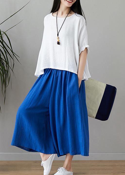 New fashion cotton and linen women loose large size was thin solid color shirt + wide leg pants two-piece - SooLinen