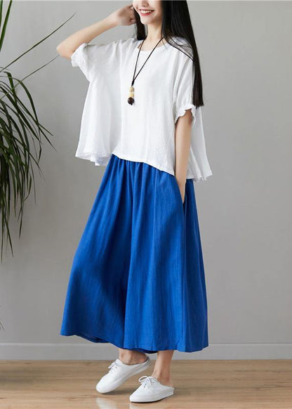New fashion cotton and linen women loose large size was thin solid color shirt + wide leg pants two-piece - SooLinen