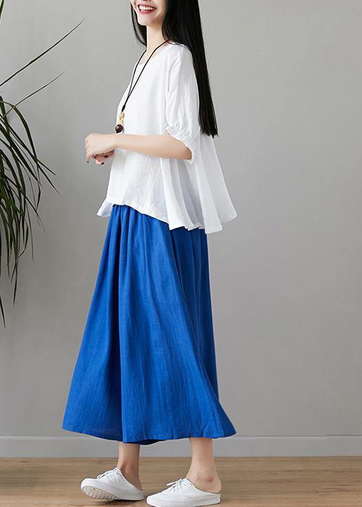 New fashion cotton and linen women loose large size was thin solid color shirt + wide leg pants two-piece - SooLinen
