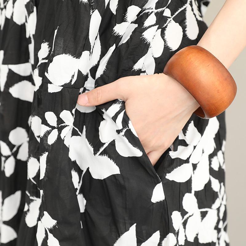 Neues langes Baumwollkleid mit Blumenmuster, Kaftane in Übergröße, Reverskragen, neue Kaftane mit kurzen Ärmeln