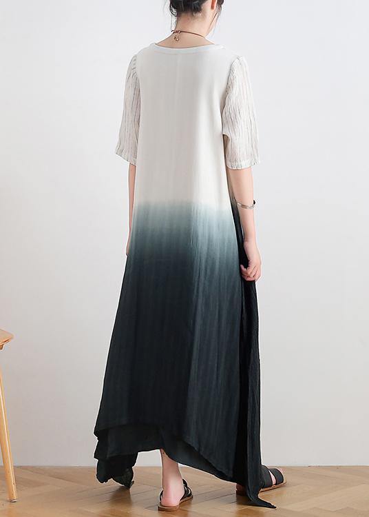 New gradient design irregular hem robe pure linen dress - SooLinen