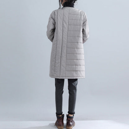 Neu Graue Parkas Locker sitzende O-Ausschnitt Schneejacken Elegante chinesische Knopf Winter-Outwear
