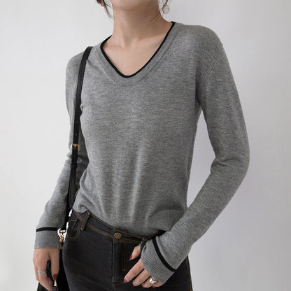 Neuer grauer gemütlicher Pullover Locker sitzende Pullover mit V-Ausschnitt Elegante Pullover mit seitlicher Öffnung