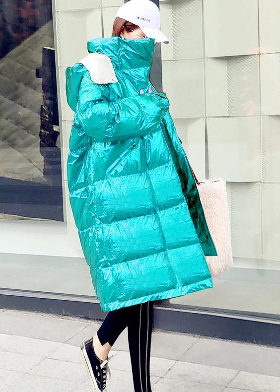 New green warm winter coat casual winter jacket hooded zippered Casual Jackets - SooLinen