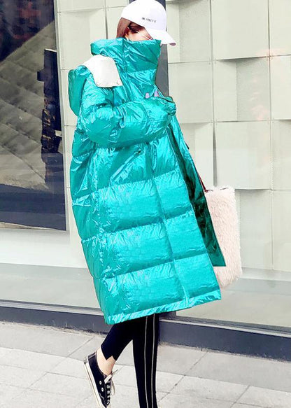 New green warm winter coat casual winter jacket hooded zippered Casual Jackets - SooLinen