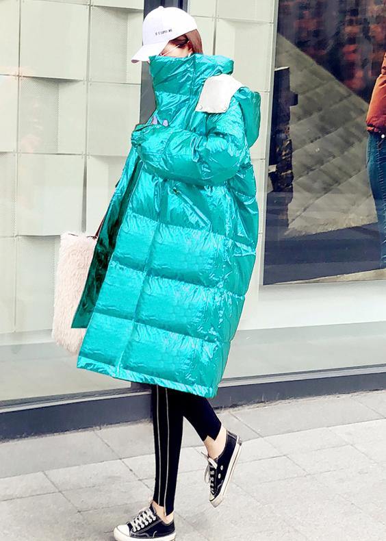 New green warm winter coat casual winter jacket hooded zippered Casual Jackets - SooLinen