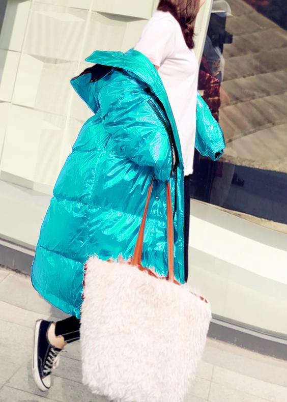 New green warm winter coat casual winter jacket hooded zippered Casual Jackets - SooLinen