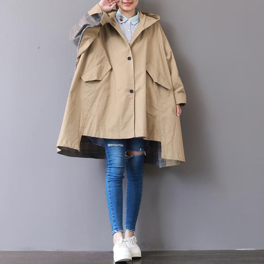 Neu Khaki Mäntel plus größe mit kapuze low high design Mantel boutique patchwork Winter