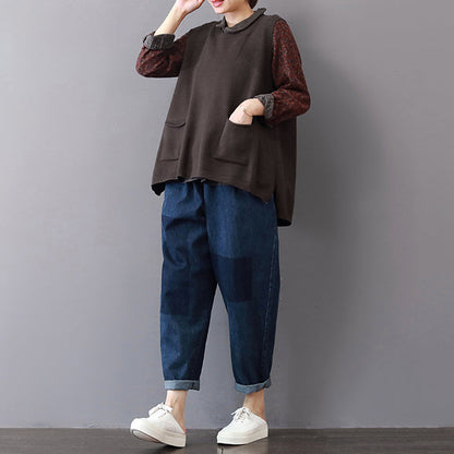 Neuer khakifarbener gemütlicher Pullover Locker sitzende Pullover mit Reverskragen 2018