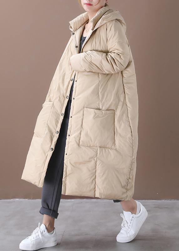 New khaki warm winter coat trendy plus size snow jackets hooded Button Down Casual overcoat - SooLinen