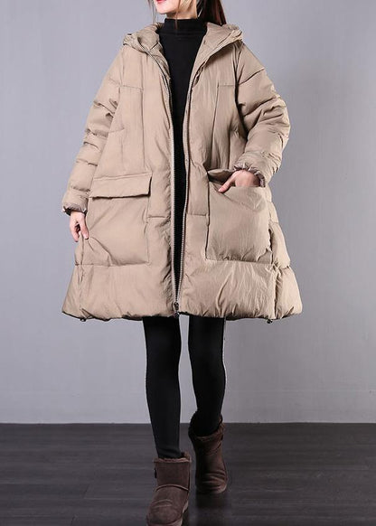 New khaki winter coats casual snow jackets hooded zippered winter coats - SooLinen
