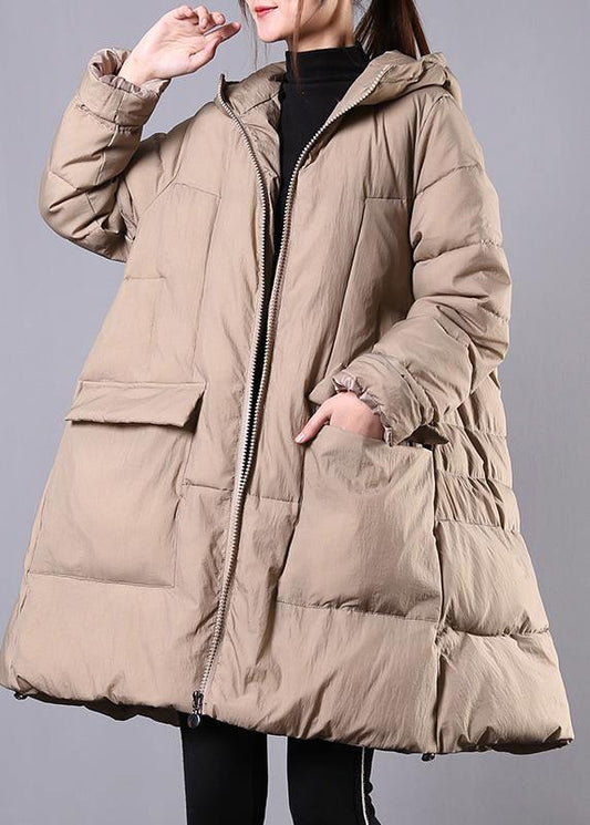 New khaki winter coats casual snow jackets hooded zippered winter coats - SooLinen