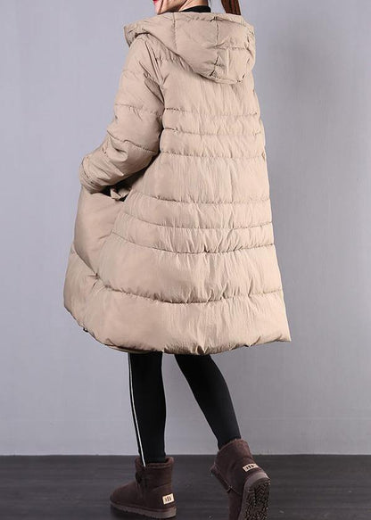 New khaki winter coats casual snow jackets hooded zippered winter coats - SooLinen