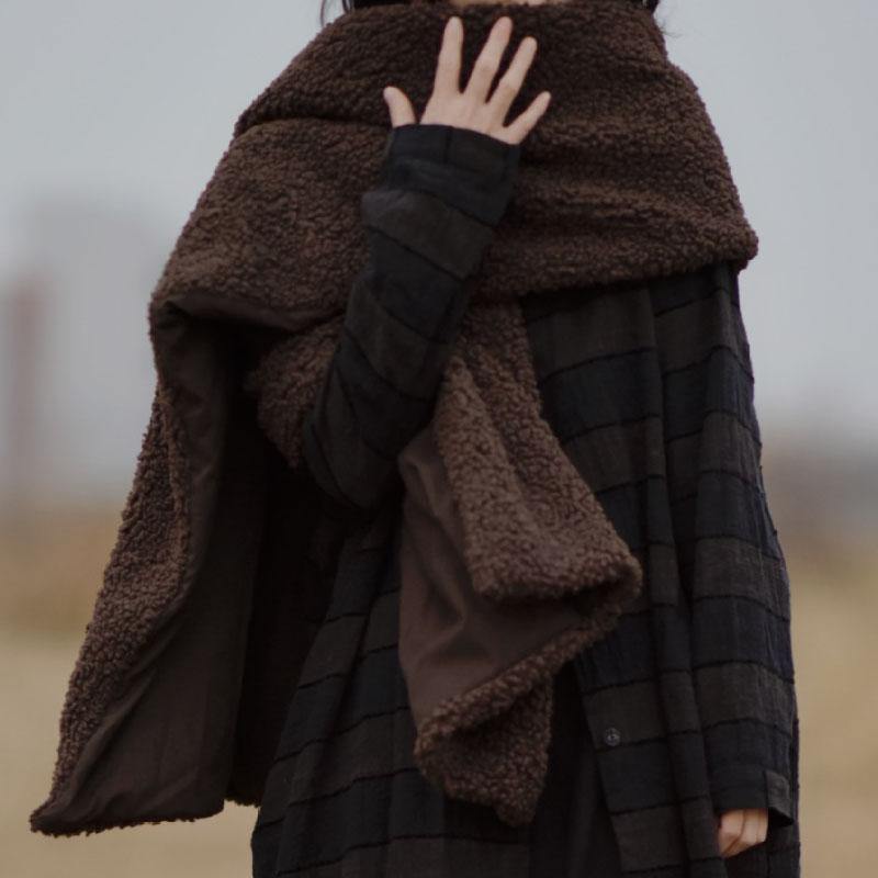 New ladies retro thick and long all-match coffee color scarf - SooLinen