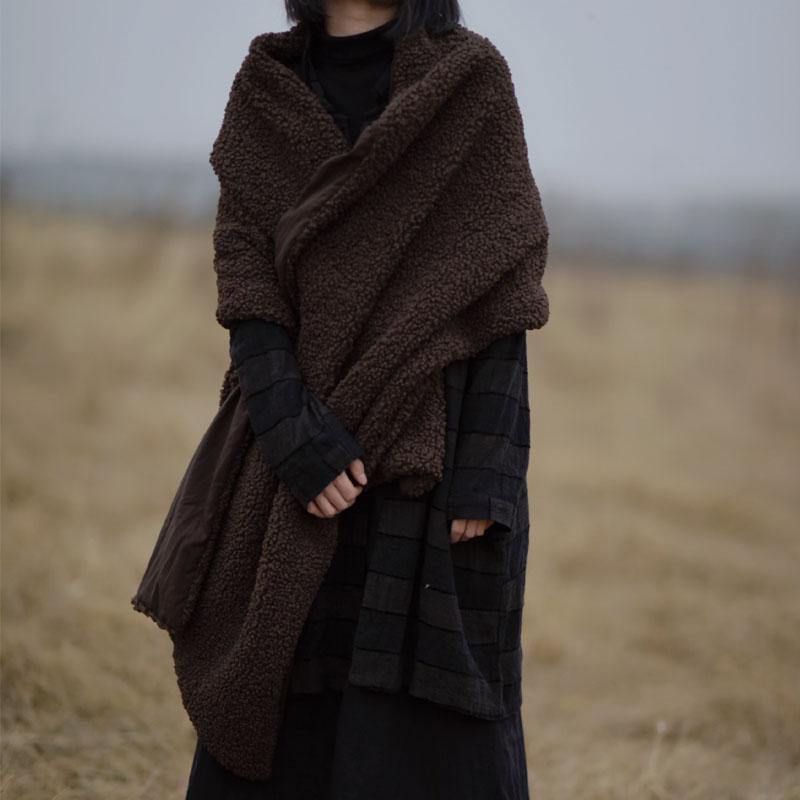 New ladies retro thick and long all-match coffee color scarf - SooLinen