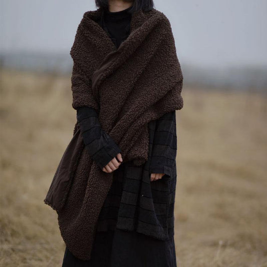 New ladies retro thick and long all-match coffee color scarf - SooLinen