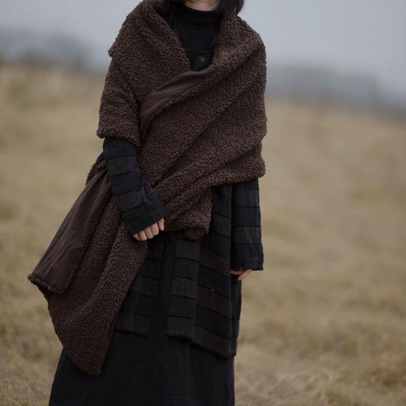 New ladies retro thick and long all-match coffee color scarf - SooLinen