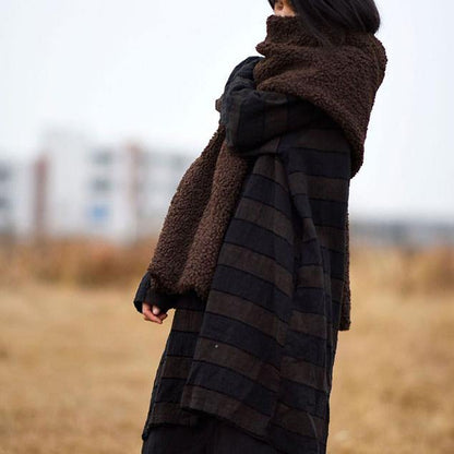 New ladies retro thick and long all-match coffee color scarf - SooLinen